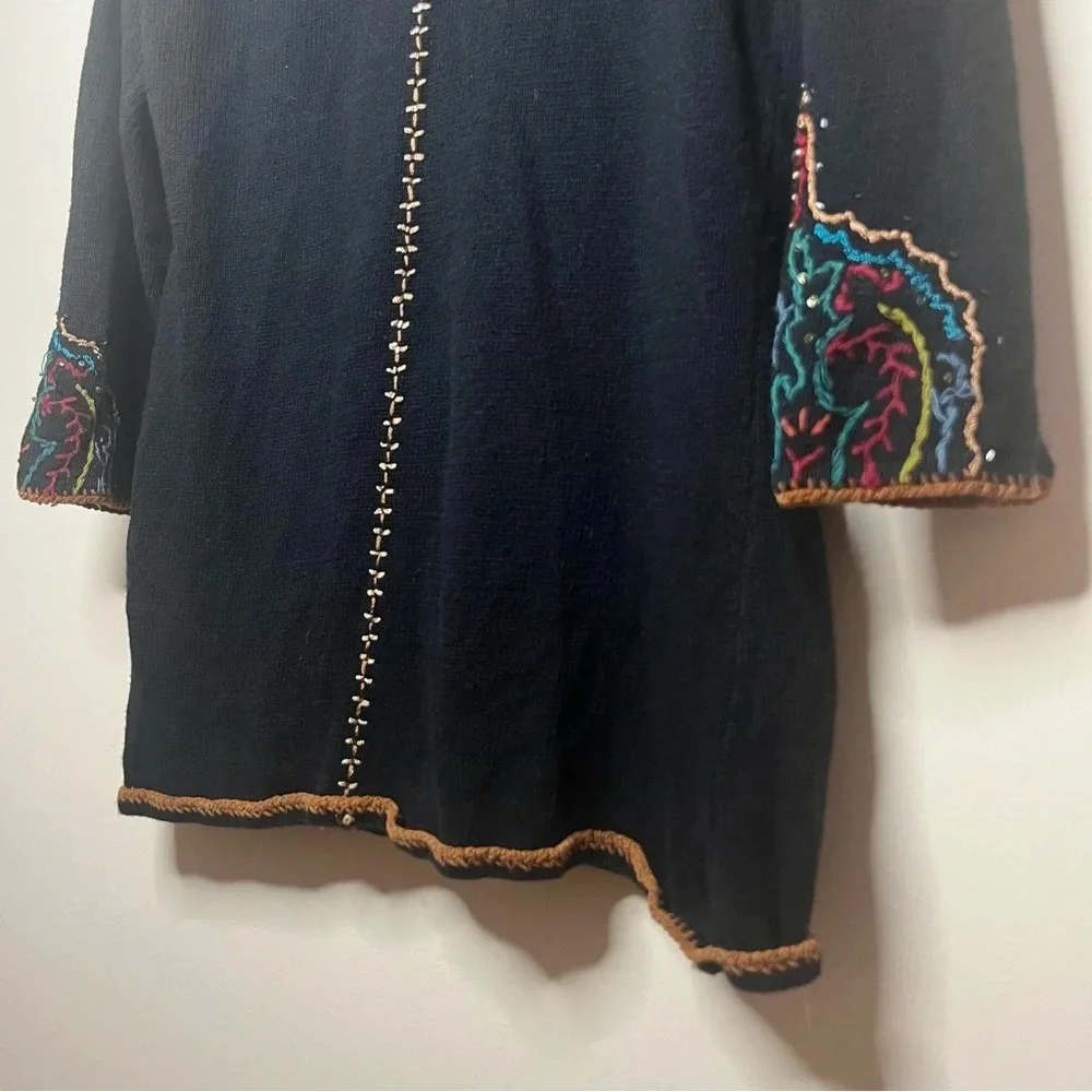 VTG COLDWATER CREEK Colorful Boho 90s Beaded Embroidered Longlined Fall Cardigan
